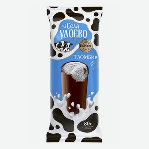 Мороженое Из села Удоево Премиум пломбир в шоколадной глазури, трубочка, 18%, БЗМЖ, 80 г