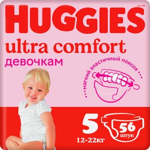 Подгузники для девочек Huggies Ultra Comfort 5 размер 12-22кг 56шт