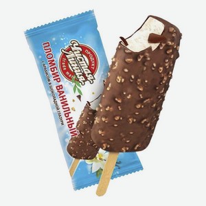 Мороженое пломбир Чистая Линия ванильный в шоколадной глазури с арахисом БЗМЖ 80 г