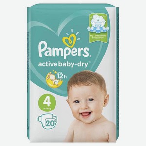 Подгузники Active Baby-Dry Maxi (9-14 кг) Упаковка 20 штук Pampers, 0,518 кг