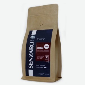 Кофе жареный натуральный молотый Классик SENZARO 0,25 кг