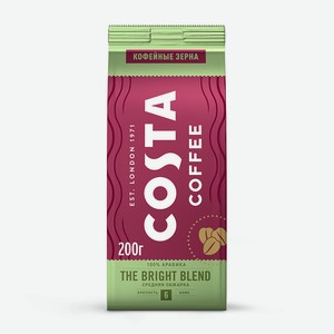 Натуральный жареный кофе в зернах Bright blend средняя обжарка 0,2 кг Costa Coffee