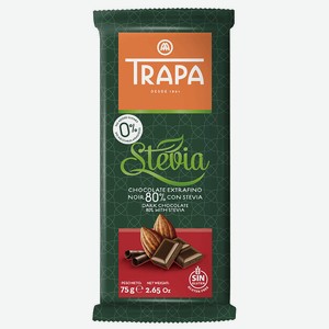 Горький шоколад со стевией 80% какао 0,075 кг Trapa