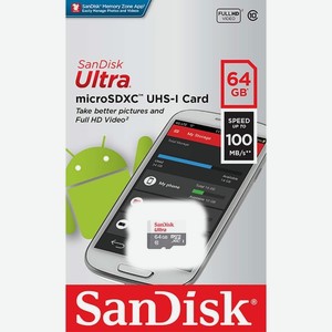 Карта памяти MicroSD SanDisk Ultra 64GB UHS-I (SDSQUNR-064G-GN3MN)