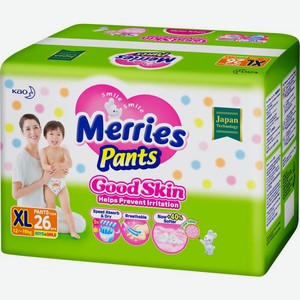 Трусики-подгузники Merries Good Skin XL (12-19кг) 26шт