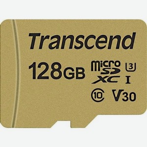 Карта памяти microsdxc UHS-I U3 Transcend 500S 128 ГБ, 95 МБ/с, Class 10, TS128GUSD500S, 1 шт., переходник без адаптера