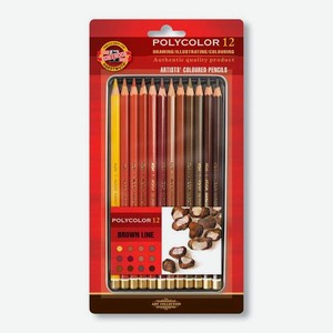 Набор карандашей Koh-i-Noor Polycolor Brown Line 3822 3822012014BL, шестигранный, дерево, 12 цв., коробка металлическая