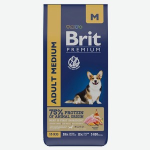 Сухой корм для собак Brit Premium Dog Adult Medium средних пород, 15 кг