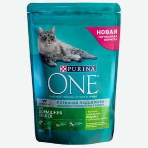 Корм для кошек Purina ONE 200г для домашних кошек с индейкой и цельными злаками