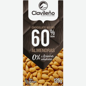 Темный шоколад 60% без сахара с миндалем Chocolates Clavileno Испания 0,125 кг