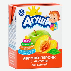 Сок с 5 мес без сахара Агуша яблоко персик ВБД т/п, 200 мл