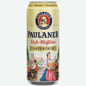 Пиво Paulaner Hefe-Weissbier Naturtrub светлое нефильтрованное пастеризованное 5.5% 0.5 л, металлическая банка 
