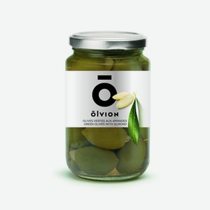 Оливки зеленые фаршированные миндалем Olvion, 0,37 кг