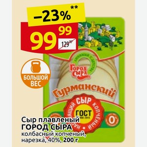 Сыр плавленый ГОРОД СЫРА колбасный копченый, нарезка, 40%,200 г