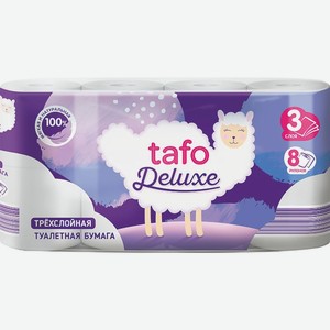 Бумага Tafo туалетная белая трехслойная с тиснением крепированная с перфорацией 8 рулонов
