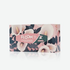 Бумажные косметические салфетки Floom   Розовые цветы   2х-слойные в коробке 100шт