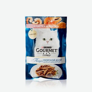 Влажный корм для кошек Gourmet Perle Морской дуэт   Креветка и лосось   75г