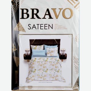 Комплект постельного белья евро Bravo Марсельеза сатин цвет: белый/голубой/жёлтый, 4 предмета