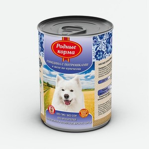Влажный корм Родные Корма для взрослых собак, говядина с потрошками в желе по-купечески, 410 гр