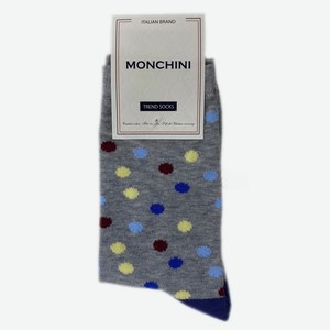 Носки женские Monchini артL214 - Серый, Цветной горох, синяя пятка и мысок, 38-40