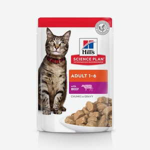 Hill s консервы для взрослых кошек для поддержания жизненной энергии и иммунитета, пауч с говядиной в соусе (85 г)