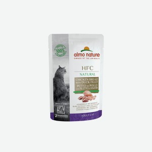 Almo Nature консервы hfc Natural паучи для кошек  Куриная грудка и утиное филе  (55 г)