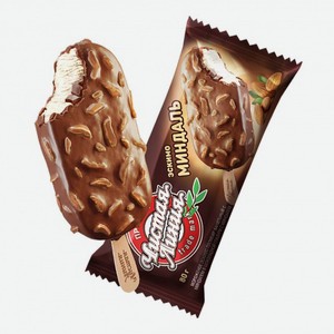 Мороженое пломбир Чистая линия ванильный в шоколадной глазури с миндалем БЗМЖ 80 г