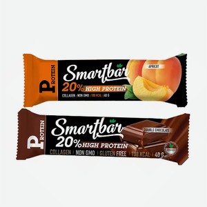 Батончик с содержанием белка  СмартБар  Protein, двойной шоколад в темной глазури/абрикос в йогуртовой глазури 40г