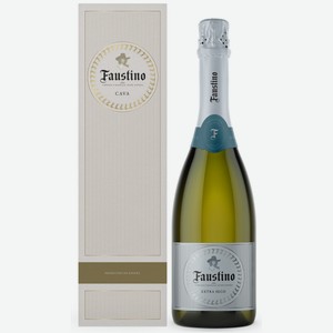 Вино игристое Faustino Cava Extra Seco белое брют в подарочной упаковке, 0.75л Испания