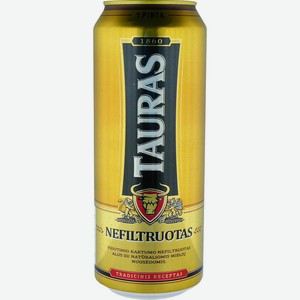 Пиво Tauras Nefiltruotas светлое нефильтр. 5% 0,568л ж/б Литва