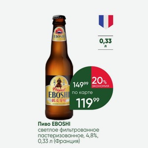 Пиво EBOSHI светлое фильтрованное пастеризованное, 4,8%, 0,33 л (Франция)
