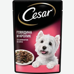 Влажный корм для собак CESAR Говядина и кролик со шпинатом, 85 г