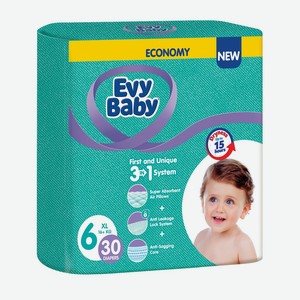 Evy Baby Подгузники XL 16+ кг размер 6, 30 шт