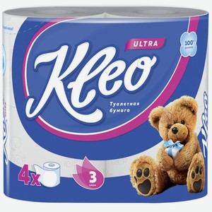 Kleo Ultra Туалетная бумага 3-слойная, белая, 4 шт
