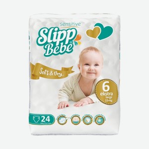 SLIPP BEBE 6 X-LARGE Детские подгузники (15+ кг) 24шт