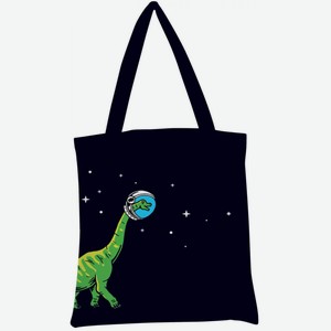 Сумка-шоппер Арт и Дизайн Динозавр в космосе цвет: чёрный/зелёный, 35×42 см