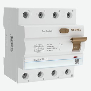 Устройство защитного отключения Werkel 3P+N 25 A 30 mа АС 6 kа (W914P256)