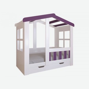 Детская кровать Астра Домик Белый / Фиолетовый С ящиком