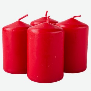 Набор свечей-столбиков LUMI, размер: 4х4х6см, пленка, 4 шт, красный, парафин, стеарин, 6 часов