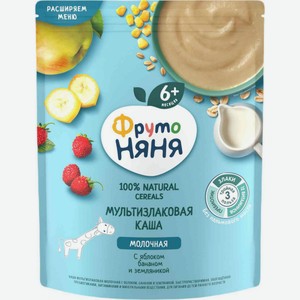 Каша молочная мультизлаковая ФрутоНяня Яблоко, банан, земляника с 6 месяцев, 200 г