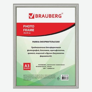 Рамка для оформления Brauberg HIT 2, 30х40 см, пластик, багет 12 мм, серебристая (391133)