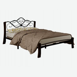 Двуспальная кровать Веста Лайт Черный, металл / Шоколад, массив 140х200 см
