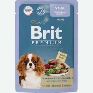 Влажный корм для собак мини пород Brit Premium Телятина с горошком в соусе, 850 г