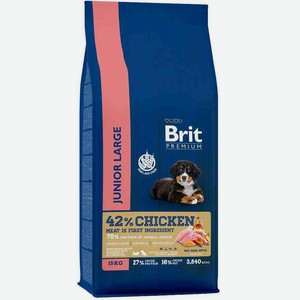 Сухой корм для молодых собак крупных пород Brit Premium Junior L Курица, 15 кг