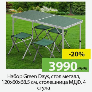Набор Green Days, стол металл, 120*60*68,5см, столешница МДФ, 4 стула.