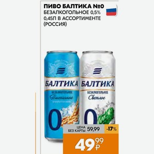 Пиво Балтика №0 Безалкогольное 0,5% 0,45л Ассортименте (россия)
