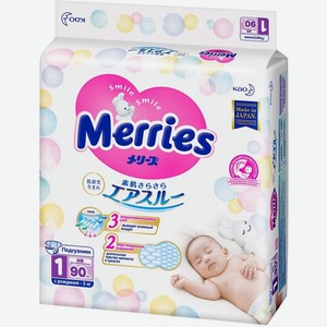 Подгузники Merries для новорожденных NB - до 5 кг / 90 шт. арт.4901301230782