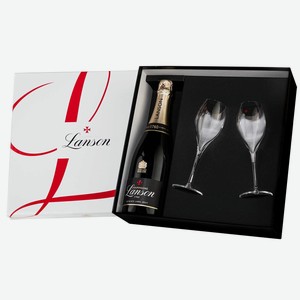 Шампанское Lanson le Black Label Brut c 2-мя бокалами в подарочной упаковке 0.75 л.