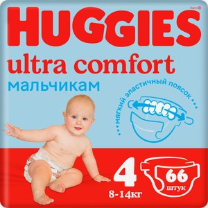 Подгузники для мальчиков Huggies Ultra Comfort размер 4 8-14кг 66шт