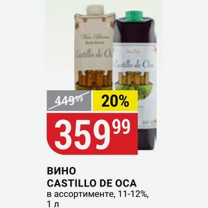 Вино CASTILLO DE OCA в ассортименте, 11-12%, 1 л